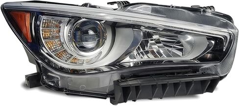 مجموعة المصابيح الأمامية LED لسيارة Infiniti Q50 2014-2022 - المصابيح الأمامية لجهاز العرض مع LED DRL، غطاء شفاف من الكروم، غير AFS، يسار (جانب السائق) in Kuwait