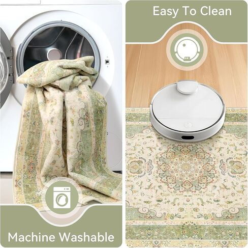 سجاد منطقة 5 × 7، سجادة بوهو قابلة للغسل لغرفة المعيشة وغرفة النوم والمكتب والمطبخ، سجاد كبير عتيق مزين بالزهور الشرقية غير قابل للانزلاق، أسود in Kuwait