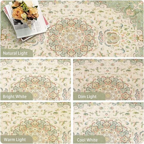 سجاد منطقة 5 × 7، سجادة بوهو قابلة للغسل لغرفة المعيشة وغرفة النوم والمكتب والمطبخ، سجاد كبير عتيق مزين بالزهور الشرقية غير قابل للانزلاق، أسود in Kuwait