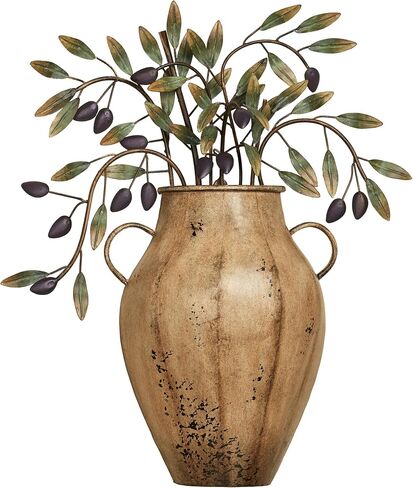 نحت الجدار المعدني Vaso con Olives | إناء على الطراز العالمي القديم مع أغصان مثمرة وزيتون أسود وأوراق خضراء | لوحة فنية جدارية معدنية الأبعاد | ديكور حائط إيطالي توسكاني ساحر in Saudi Arabia