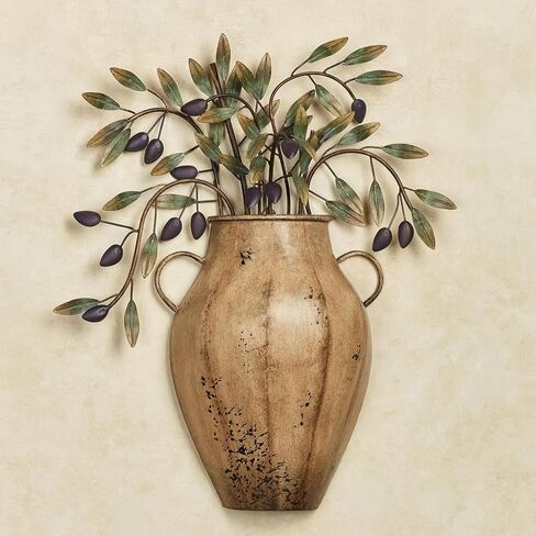 نحت الجدار المعدني Vaso con Olives | إناء على الطراز العالمي القديم مع أغصان مثمرة وزيتون أسود وأوراق خضراء | لوحة فنية جدارية معدنية الأبعاد | ديكور حائط إيطالي توسكاني ساحر in Saudi Arabia