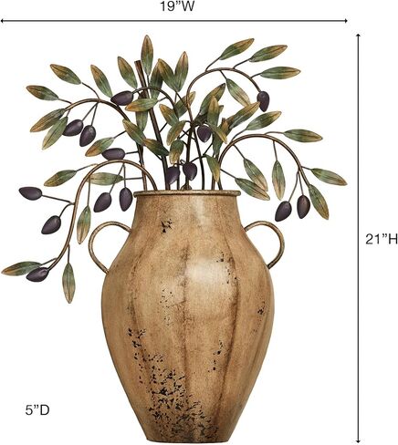 نحت الجدار المعدني Vaso con Olives | إناء على الطراز العالمي القديم مع أغصان مثمرة وزيتون أسود وأوراق خضراء | لوحة فنية جدارية معدنية الأبعاد | ديكور حائط إيطالي توسكاني ساحر in Saudi Arabia