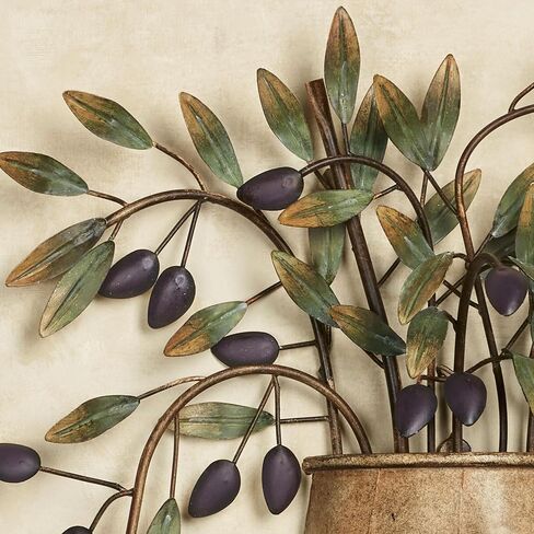 نحت الجدار المعدني Vaso con Olives | إناء على الطراز العالمي القديم مع أغصان مثمرة وزيتون أسود وأوراق خضراء | لوحة فنية جدارية معدنية الأبعاد | ديكور حائط إيطالي توسكاني ساحر in Saudi Arabia