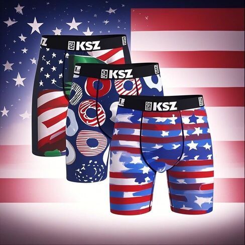3PC Man's 4-Way Performance Stretch Boxer Brief with American Style Printing,Size L for waist circumference of 36-38 " in Saudi Arabia
