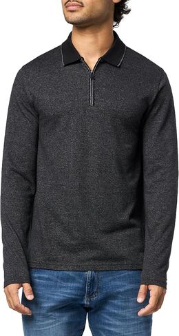 KARL LAGERFELD Men's 1/4 Zip Long Sleeve Textured Straight Collar Shirt in Saudi Arabia