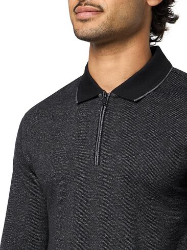 KARL LAGERFELD Men's 1/4 Zip Long Sleeve Textured Straight Collar Shirt in Saudi Arabia