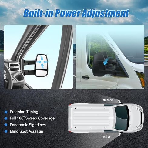 مرآة جانبية للركاب لسيارة Ford Transit 2015-2025، مرآة كهربائية بديلة لمرايا الأبواب ذات الذراع الطويلة اليمنى، ضوء إشارة غير انعطاف، زجاج غير ساخن in Kuwait