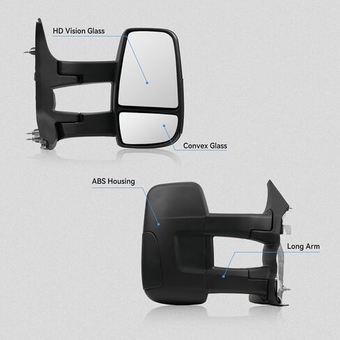 مرآة جانبية للركاب لسيارة Ford Transit 2015-2025، مرآة كهربائية بديلة لمرايا الأبواب ذات الذراع الطويلة اليمنى، ضوء إشارة غير انعطاف، زجاج غير ساخن in Kuwait