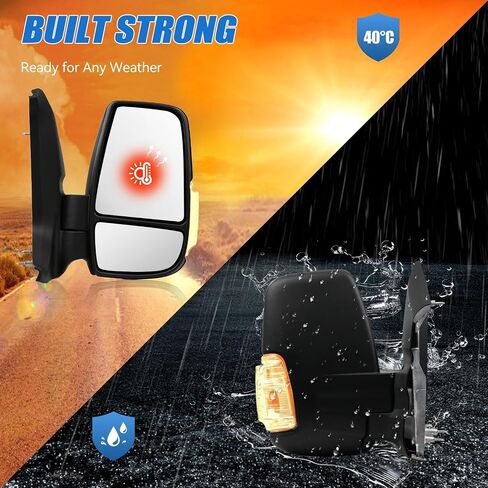 Passenger Side Mirror for Ford Transit 2015-2025, Right Long Arm Door Mirrors Replacement Power Mirror, Non Turn Signal Light, Non Heated Glass in Saudi Arabia