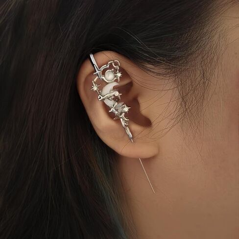 Goth Ear Hook Earrings for Women Myth Of The Moon Ear Punk Moons Star Butterfly Snake Cross Needle Piercing Earring Halloween Party Jewelry in Saudi Arabia