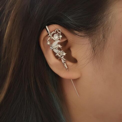 Goth Ear Hook Earrings for Women Myth Of The Moon Ear Punk Moons Star Butterfly Snake Cross Needle Piercing Earring Halloween Party Jewelry in Saudi Arabia