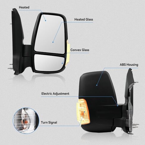 Passenger Side Mirror for Ford Transit 2015-2025, Right Long Arm Door Mirrors Replacement Power Mirror, Non Turn Signal Light, Non Heated Glass in Saudi Arabia