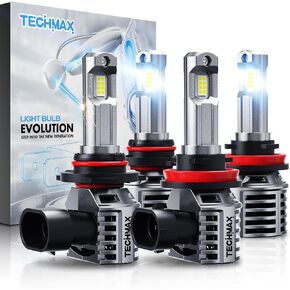 مجموعة مصابيح إضاءة TECHMAX 9005+H11، مصابيح ضباب HB3+H8/H9 مع مروحة 600% ساطعة 6500K توصيل وتشغيل لاسلكي مباشر، عبوة من 4 قطع in Kuwait