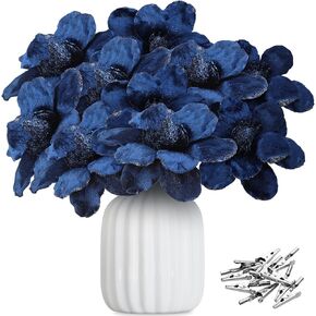 XunYee 10 Pcs Christmas Glitter Flowers Magnolia Flowers Christmas Tree Decorations White Poinsettia Flower Ornaments with Clips Artificial Floral for Christmas Tree Holiday DIY Wreath Party Decor in Kuwait