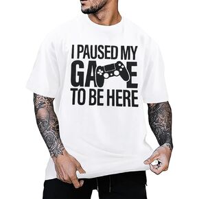 I Paused My Game to Be Here T Shirt Men Novelty Gaming Gamer Gifts Funny Video Gamer Humor Joke Graphic Tees in Kuwait