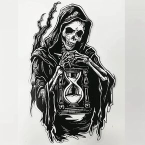 ملصق لاصق من الفينيل يحمل وشم الساعة الرملية من Grim Reaper للنوافذ والسيارات وسيارات الدفع الرباعي والدراجات وأجهزة الكمبيوتر المحمولة وأجهزة الكمبيوتر المحمولة وما إلى ذلك مقاوم للماء (8 بوصات) in Saudi Arabia