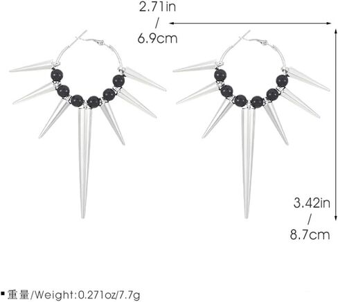 Gothic Silver Spike Dangly Earring for Women, Vintage Goth Punk Thorn Barbed Black Beads Drop Dangle Earrings Rock Party Accessories Jewelry Gifts in Saudi Arabia