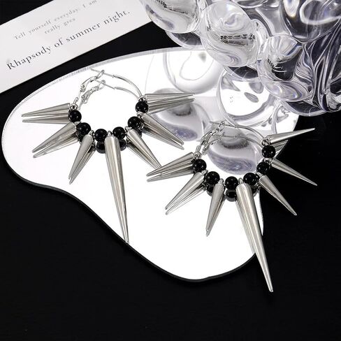 Gothic Silver Spike Dangly Earring for Women, Vintage Goth Punk Thorn Barbed Black Beads Drop Dangle Earrings Rock Party Accessories Jewelry Gifts in Saudi Arabia