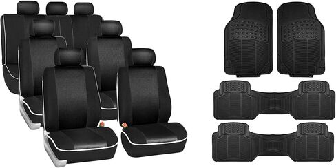TLH Edgy Piping Style 3 Row 7 Seater Red Automotive Car Seat Covers, Airbag Compatible Split Bench with 3 Row Trimmable Waterproof Vinyl Floor Mats… in Saudi Arabia