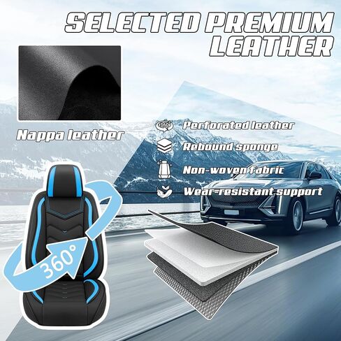 Car Seat Covers Fit for Honda Accord 2000-2025, Stylish Sport Seat Covers, Waterproof Wear-Resistant Premium Nappa Leather Car Seat Cover.(Full Set/Black Blue) in Saudi Arabia