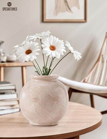 Marble Vase 5 Inch Handmade Verona Stone Flower Vase for Pampas Grass & Aesthetic Room Decor - Small Vases for Fresh Flowers, Table Centerpieces, Modern Farmhouse & Boho Decor in Saudi Arabia