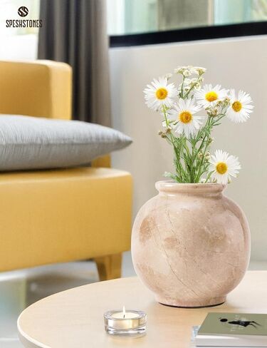 Marble Vase 5 Inch Handmade Verona Stone Flower Vase for Pampas Grass & Aesthetic Room Decor - Small Vases for Fresh Flowers, Table Centerpieces, Modern Farmhouse & Boho Decor in Saudi Arabia