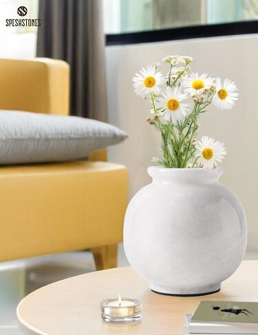 Marble Vase 5 Inch Handmade Verona Stone Flower Vase for Pampas Grass & Aesthetic Room Decor - Small Vases for Fresh Flowers, Table Centerpieces, Modern Farmhouse & Boho Decor in Saudi Arabia
