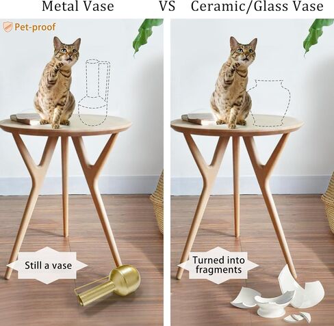 Gold Metal Vase for Flowers 9.3" Tall - Unbreakable Home Decor Centerpiece for Entryway, Fireplace, Shelf, Living Room, Bedroom, Bathroom - Perfect for Wedding, Mother's Day, Housewarming Gifts in Saudi Arabia