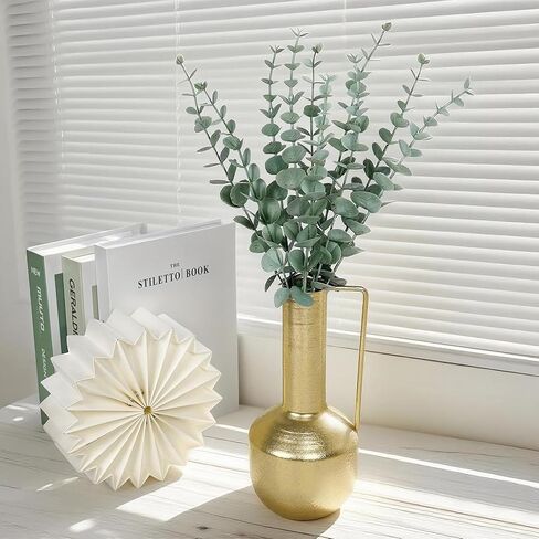 Gold Metal Vase for Flowers 9.3" Tall - Unbreakable Home Decor Centerpiece for Entryway, Fireplace, Shelf, Living Room, Bedroom, Bathroom - Perfect for Wedding, Mother's Day, Housewarming Gifts in Saudi Arabia