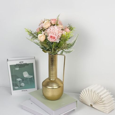 Gold Metal Vase for Flowers 9.3" Tall - Unbreakable Home Decor Centerpiece for Entryway, Fireplace, Shelf, Living Room, Bedroom, Bathroom - Perfect for Wedding, Mother's Day, Housewarming Gifts in Saudi Arabia