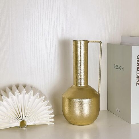 Gold Metal Vase for Flowers 9.3" Tall - Unbreakable Home Decor Centerpiece for Entryway, Fireplace, Shelf, Living Room, Bedroom, Bathroom - Perfect for Wedding, Mother's Day, Housewarming Gifts in Saudi Arabia
