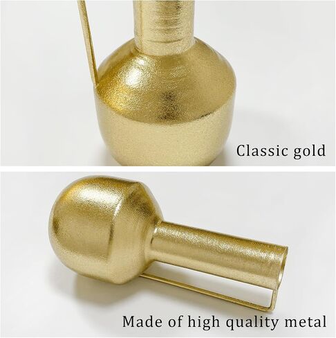 Gold Metal Vase for Flowers 9.3" Tall - Unbreakable Home Decor Centerpiece for Entryway, Fireplace, Shelf, Living Room, Bedroom, Bathroom - Perfect for Wedding, Mother's Day, Housewarming Gifts in Saudi Arabia