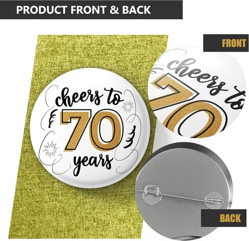 70th Birthday Pin for Women, 2.3" Cheers to 70 Years Button Badge for Women Men, Funny 70th Birthday Gifts, Happy Birthday Party Decorations for Mom Dad, Party Favors Keepsake in Saudi Arabia