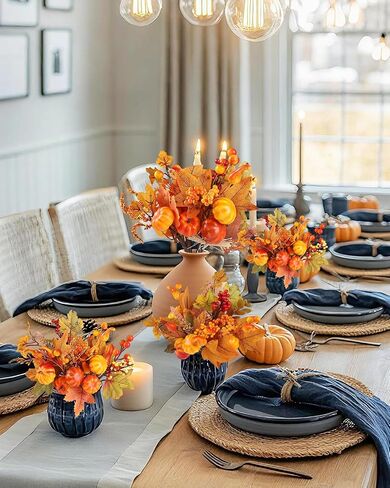 12pcs Pumpkin Fall Stems, Fall Floral Picks Fake Pumpkins Branches with Maple Leaves & Berry for Vases Centerpieces Thanksgiving Harvest Autumn Decoration in Kuwait