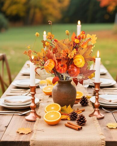 12pcs Pumpkin Fall Stems, Fall Floral Picks Fake Pumpkins Branches with Maple Leaves & Berry for Vases Centerpieces Thanksgiving Harvest Autumn Decoration in Kuwait