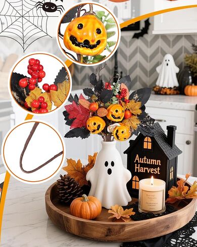 12pcs Pumpkin Fall Stems, Fall Floral Picks Fake Pumpkins Branches with Maple Leaves & Berry for Vases Centerpieces Thanksgiving Harvest Autumn Decoration in Kuwait