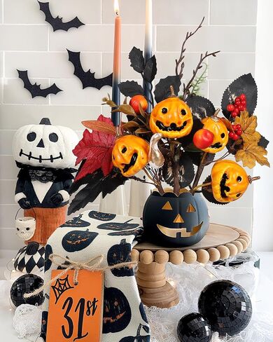 12pcs Pumpkin Fall Stems, Fall Floral Picks Fake Pumpkins Branches with Maple Leaves & Berry for Vases Centerpieces Thanksgiving Harvest Autumn Decoration in Kuwait