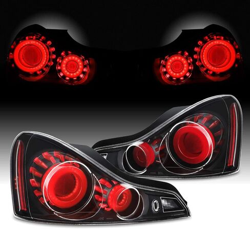 AKKON - [GTR Style For 2008-2013 G37 / 14-15 Q60 كوبيه ثلاثية الأبعاد LED أنبوب ضوء مصابيح الذيل مجموعة زوج الإسكان الدخان الأسود in Saudi Arabia