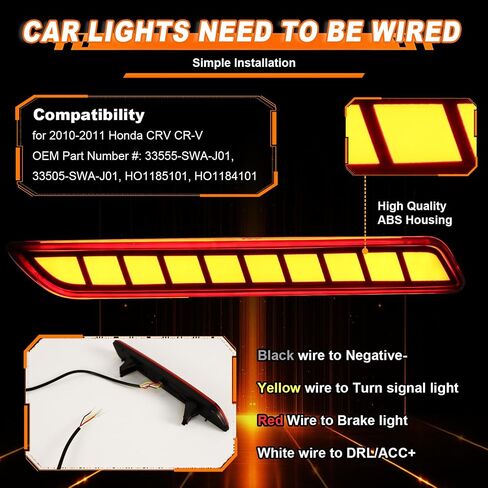 زوج واحد من مصابيح عاكسة لأضواء المصد الخلفي LED لسيارة Honda CRV CR-V 2010 2011، تعمل كإضاءة نهارية للجري DRL وإضاءة إشارة الانعطاف وإضاءة الفرامل، رقم OE # 33555-SWA-J01 (عدسة حمراء) in Kuwait