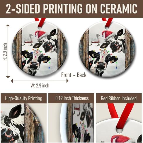 Cow Ornament, Farmhouse Christmas Ornaments - Western Farm Decor Gifts for Family, Mom, Dad, Friends, Cow Farmers - Hanging on Holiday Decorations in Kuwait