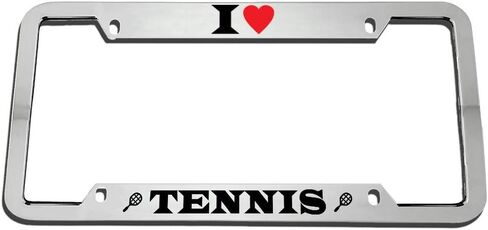 I Love Tennis Zinc Metal License Plate Frame Car Auto Tag Holder - Chrome 4 Holes in Saudi Arabia