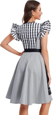 Women's 2-Piece Oktoberfest Dirndl Dress Square Neck Puff Sleeve Plaid Skirt With Apron Beer Festival Outfit in Saudi Arabia