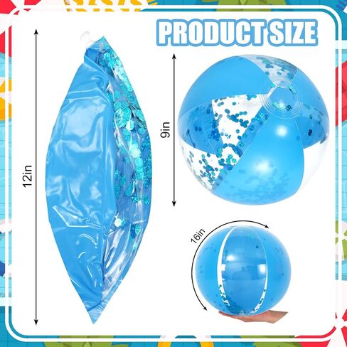 Whaline 3Pcs Glitter Inflatable Beach Ball 16 Inch Round Gold Confetti Pool PVC Balls Cute Game Toys for Summer Hawaiian Tropical Theme Beach Party Decor (Green and White) in Saudi Arabia