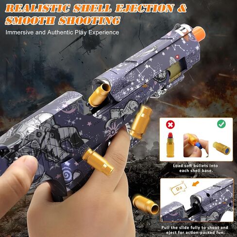 Soft Bullet Toy Gun, Gold Toy Guns for Boys, Foam Blaster with Shell Ejecting, Realistic Play Gun Model & Toy Pistol Fidget Gun, Christmas Birthday Gifts for Boys Girls Kids Adults Age 8+ in Kuwait