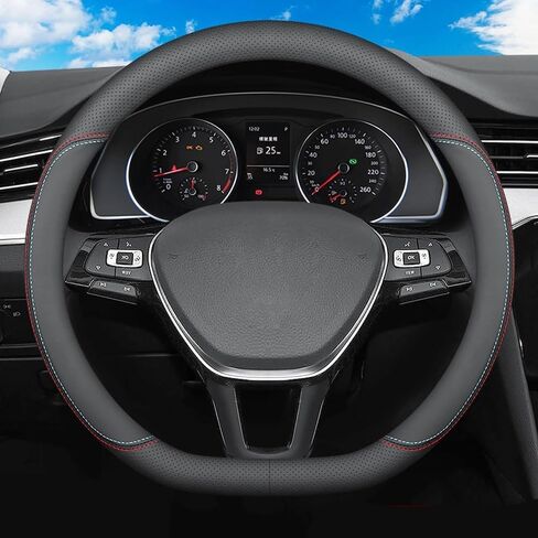 غطاء عجلة قيادة السيارة من الجلد من TUROL لمعرف VW. Buzz 2022 2023 2024 2025، واقي غطاء عجلة قيادة السيارة من الألياف الدقيقة الناعمة 15 بوصة مسامي ومضاد للانزلاق، خطوط ملونة من النوع D-2 in Kuwait