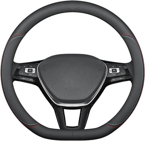 غطاء عجلة قيادة السيارة من الجلد من TUROL لمعرف VW. Buzz 2022 2023 2024 2025، واقي غطاء عجلة قيادة السيارة من الألياف الدقيقة الناعمة 15 بوصة مسامي ومضاد للانزلاق، خطوط ملونة من النوع D-2 in Kuwait
