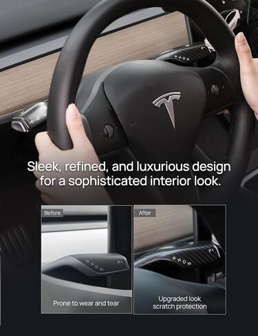 غطاء ذراع التوجيه من ألياف الكربون الحقيقية من TPARTS لطراز Tesla 3 (2018-2023) الطراز Y (2020-2024) غطاء ناقل الحركة قطعتان من ملحقات رافعة التروس (أسود غير لامع) in Kuwait
