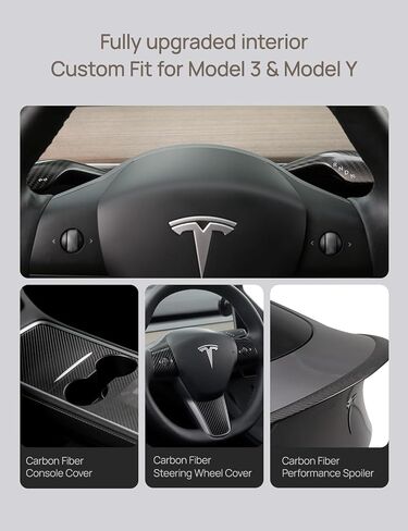 غطاء ذراع التوجيه من ألياف الكربون الحقيقية من TPARTS لطراز Tesla 3 (2018-2023) الطراز Y (2020-2024) غطاء ناقل الحركة قطعتان من ملحقات رافعة التروس (أسود غير لامع) in Kuwait