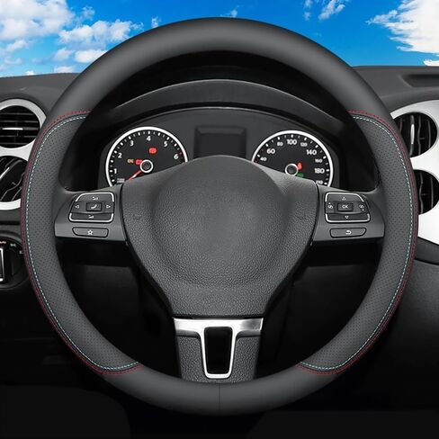 غطاء عجلة قيادة السيارة من الجلد من TUROL لمعرف VW. Buzz 2022 2023 2024 2025، واقي غطاء عجلة قيادة السيارة من الألياف الدقيقة الناعمة 15 بوصة مسامي ومضاد للانزلاق، خطوط ملونة من النوع D-2 in Kuwait