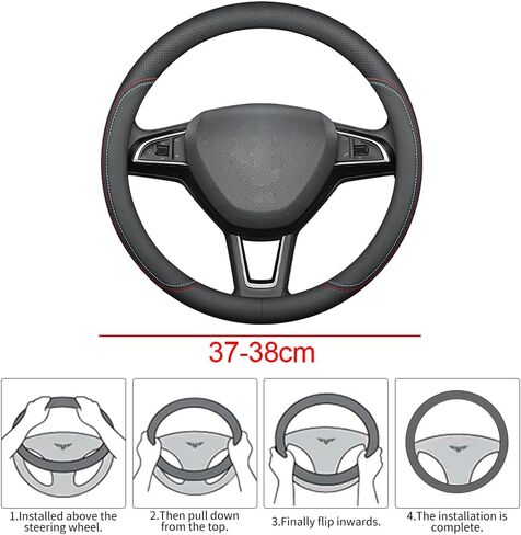 غطاء عجلة قيادة السيارة من الجلد من TUROL لمعرف VW. Buzz 2022 2023 2024 2025، واقي غطاء عجلة قيادة السيارة من الألياف الدقيقة الناعمة 15 بوصة مسامي ومضاد للانزلاق، خطوط ملونة من النوع D-2 in Kuwait